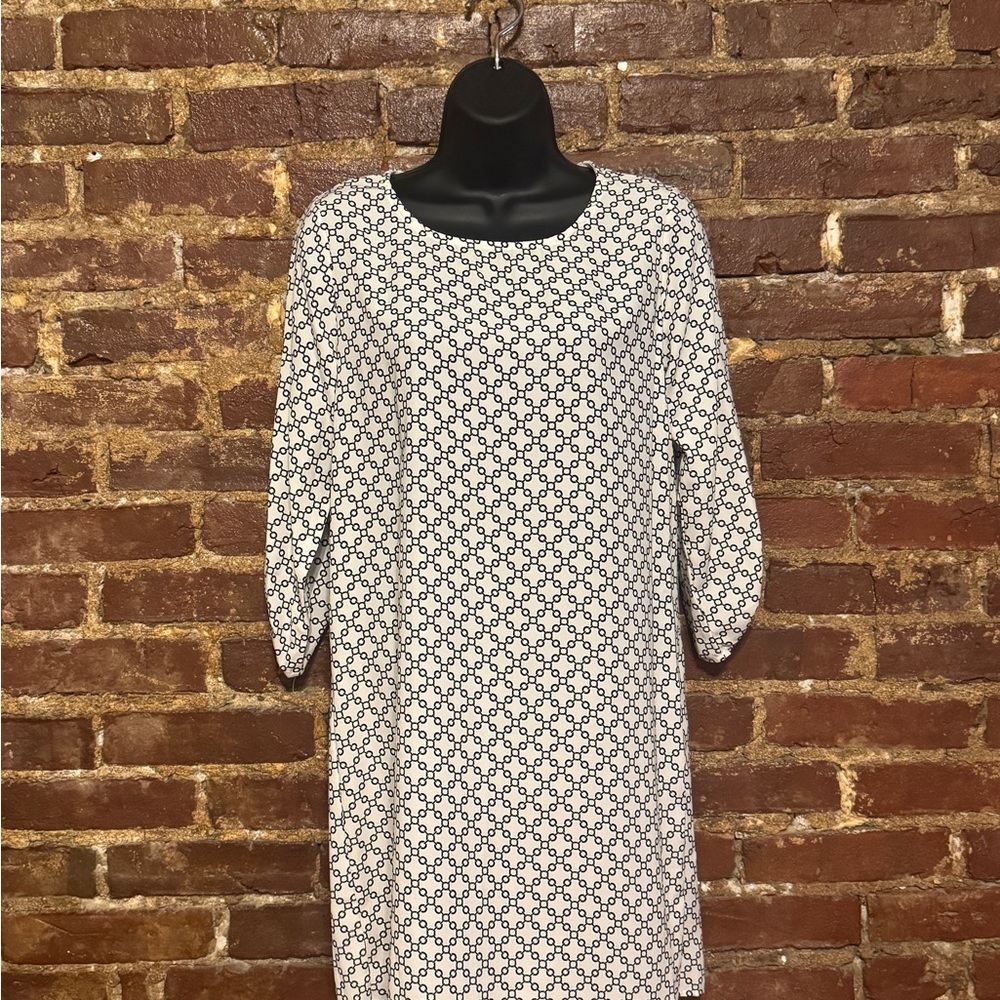 Anthropologie Oddy White Dress Black Chain Print Button Sleeve Size 7/8